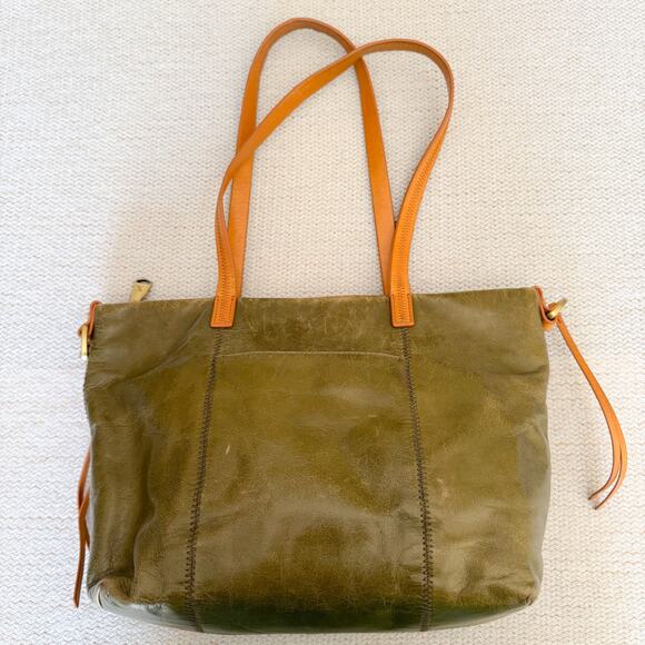 Hobo Green Shiny Pocket Leather Boho Shoulder Tote Purse - Picture 1 of 12